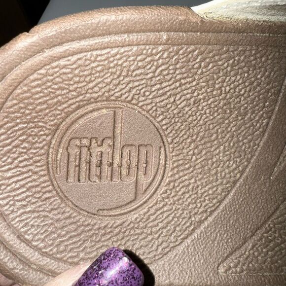 Fitflop White and Brown T-Strap Sandals with Decorative Cutouts - Picture 5 of 6